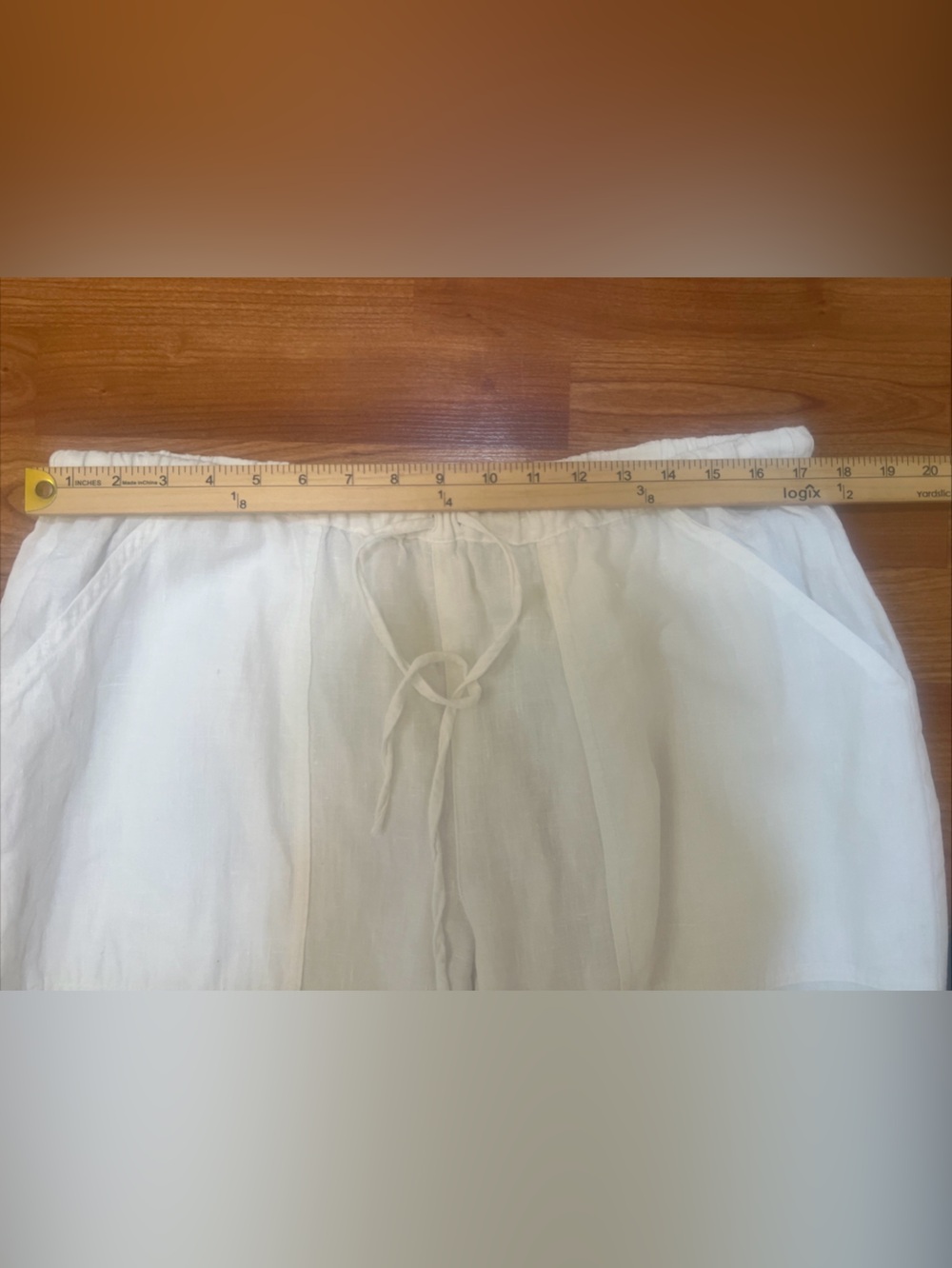 Chico’s Size 3 (16/18) 100% Linen Drawstring Wide Leg Pants White - Picture 8 of 10